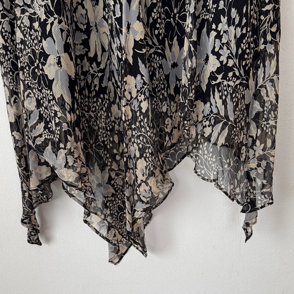 Charter Club Asymmetrical Silk Midi Skirt in Black, Cream & Blue Floral Design. - Picture 8 of 10